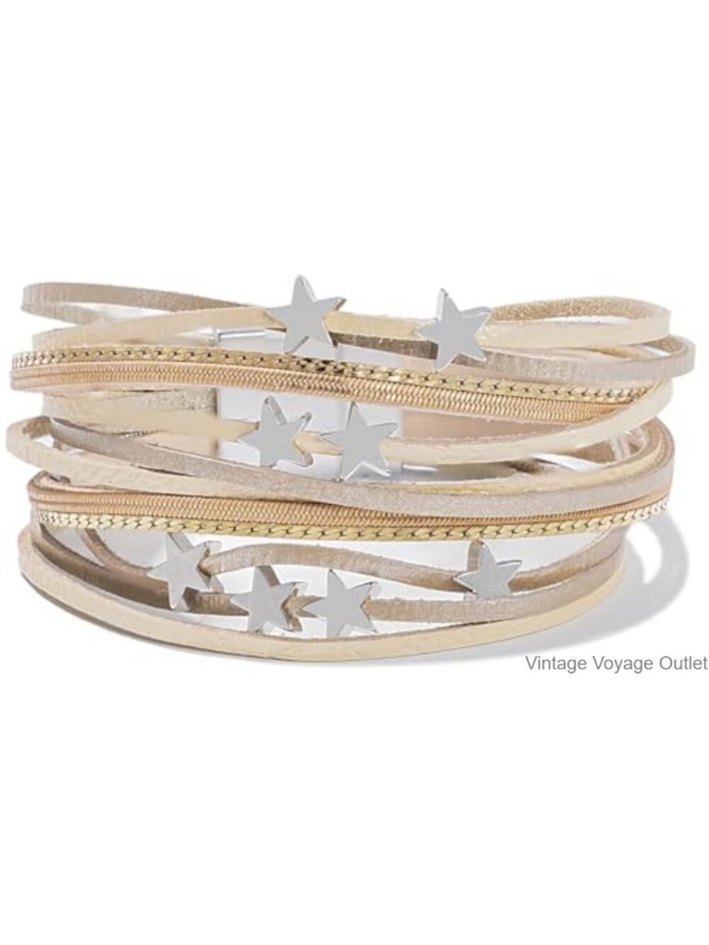 Boho Leather Wrap Bracelet Stackable Star Charm Magnetic Clasp Casual Party